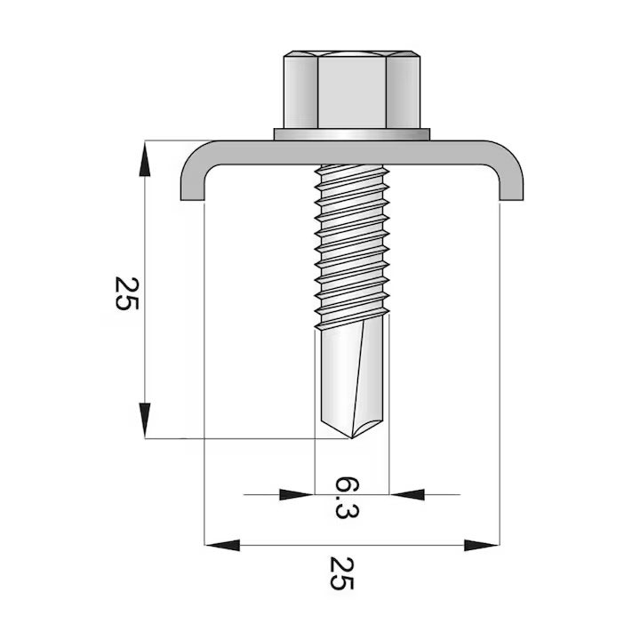 Clemă-Gard-Bordurat-20x30-mm-cu-Șurub-Autoforant-Inclus-dimensiune secțiune transversală Clemă fixare panouri Gard Bordurat 20x30 mm cu Șurub Autoforant Inclus